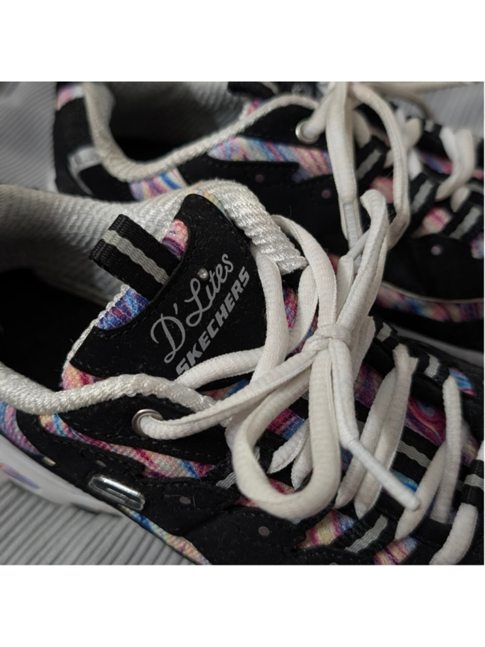 Skechers D’Lites Black Chunky Sneakers Rainbow Y2K Dad Shoes - Picture 8 of 10
